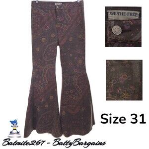 Free People We The Free Just Float On Printed Flare Jeans sz 31 Chocolate Combo